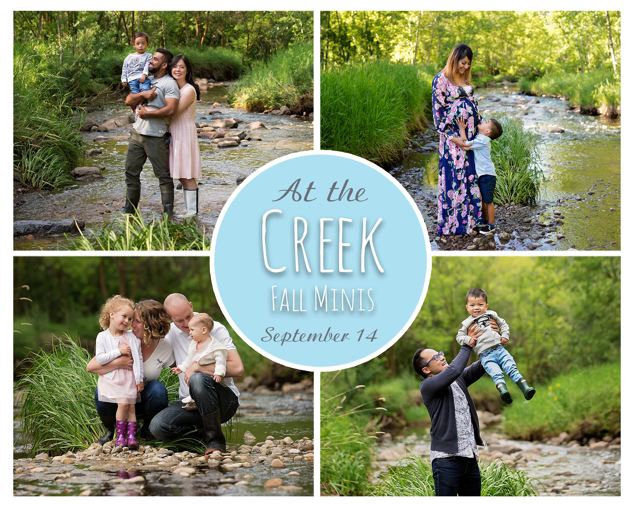 Families in Edmonton pose together in a stream in the Millcreek Ravine.